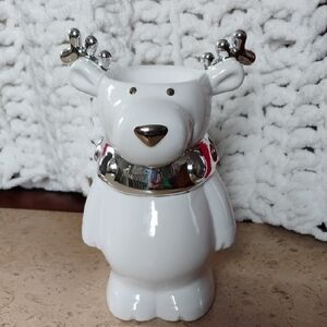 White and Silver Reindeer Ceramic Tea Light Burner